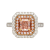 GIA Certified Fancy Orangy Pink Diamond Double Halo 18K White Gold Ring