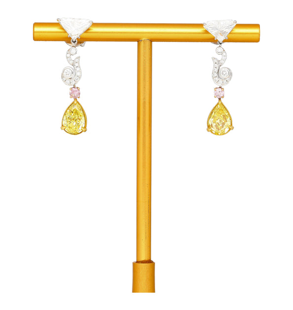 GIA Certified Fancy Vivid Yellow Diamond Drop Earrings