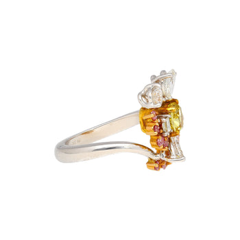 GIA Certified Fancy Yellow Cushion Cut Diamond with Pink and White Diamond Side Stones in Platinum 950 & 18K White Gold – Assay Jewelers