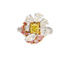 GIA Certified Fancy Yellow Cushion Cut Diamond with Pink and White Diamond Side Stones in Platinum 950 & 18K White Gold