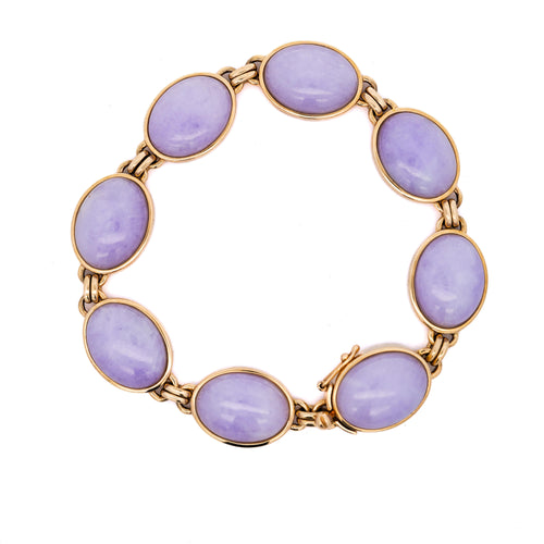 GIA Certified GUMP Signed Lavender Jadeite Jade 14K Gold Link Bracelet