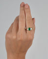 GIA Certified Minor Oil Zambian Emerald & Trillion Diamond 3-Stone Ring in 18K-Rings-ASSAY