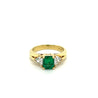 GIA Certified Minor Oil Zambian Emerald & Trillion Diamond 3-Stone Ring in 18K-Rings-ASSAY