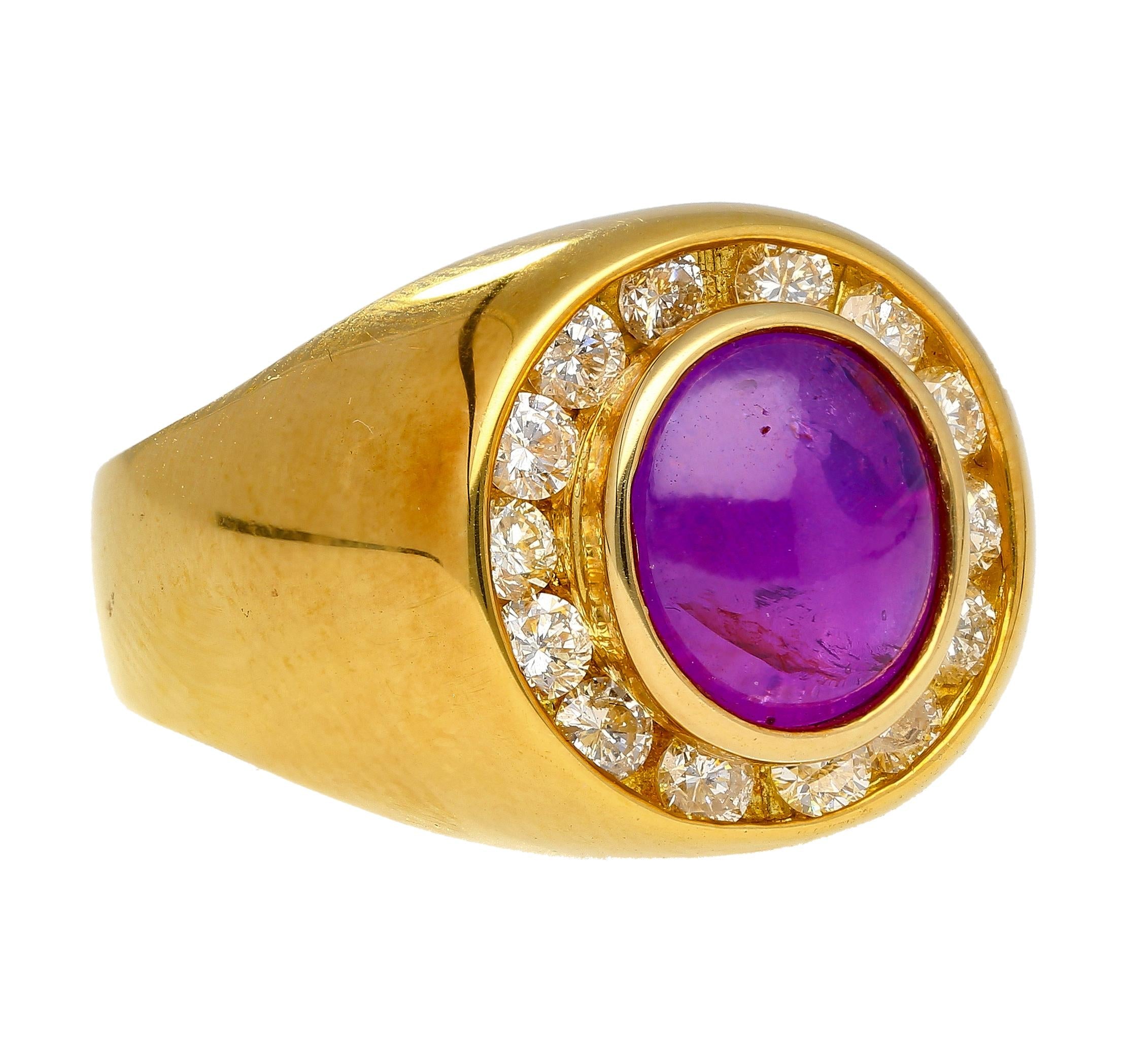 Purple Star Sapphire and Diamond Dome Ring