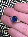 GIA Certified Oval Blue Sapphire and Trillion Diamond 3 Stone Ring in 18K