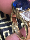 GIA Certified Oval Blue Sapphire and Trillion Diamond 3 Stone Ring in 18K