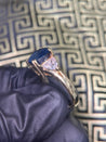 GIA Certified Oval Blue Sapphire and Trillion Diamond 3 Stone Ring in 18K-Rings-ASSAY