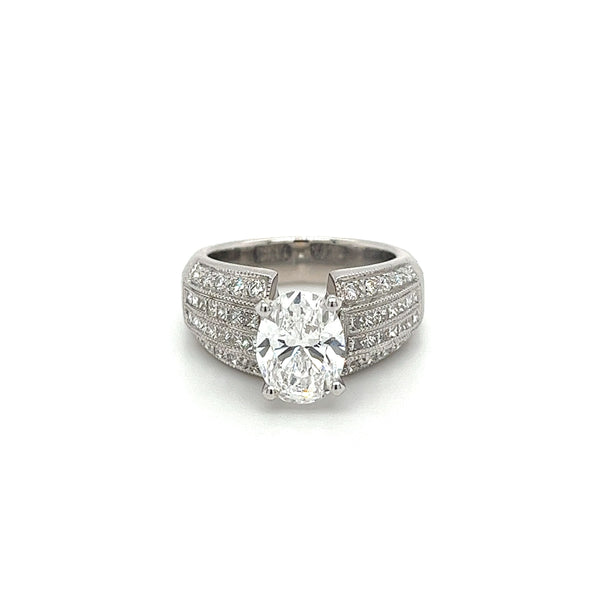 Bague de fiançailles certifiée GIA, taille ovale 2.14 Carat, en or blanc 18K, monture large