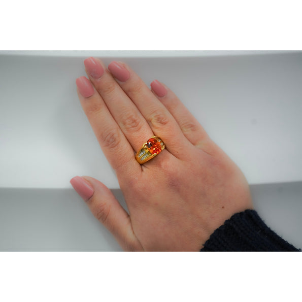 GIA Certified Oval Cut Orange Spessartine Garnet And Diamond 18K Dome Ring