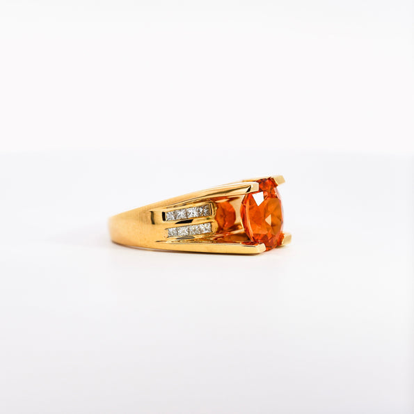 GIA Certified Oval Cut Orange Spessartine Garnet And Diamond 18K Dome Ring