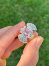 GIA Certified Pink Sapphire and Diamond Vintage 18K Gold Vertical Ring