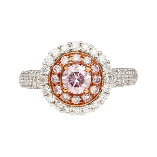 GIA Certified Round Cut Fancy Pink-Purple Diamond Ring with Diamond Halo