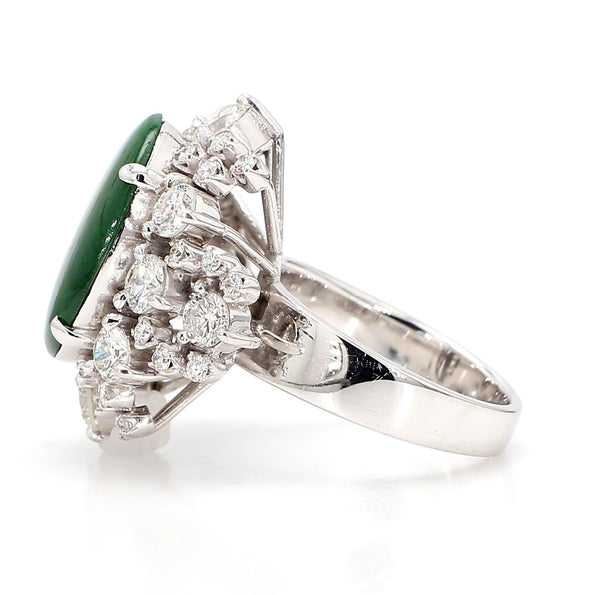 GIA Certified Type A Jadeite Jade & Old Cut Diamond 18K Gold Halo Starburst Ring
