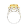 GIA Certified Vintage No Heat 17 Carat Cushion Yellow Sapphire & Diamond Halo Floral Filigree Cocktail Ring-Rings-ASSAY