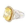 GIA Certified Vintage No Heat 17 Carat Cushion Yellow Sapphire & Diamond Halo Floral Filigree Cocktail Ring-Rings-ASSAY