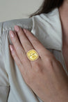 GIA Certified Vintage No Heat 17 Carat Cushion Yellow Sapphire & Diamond Halo Floral Filigree Cocktail Ring