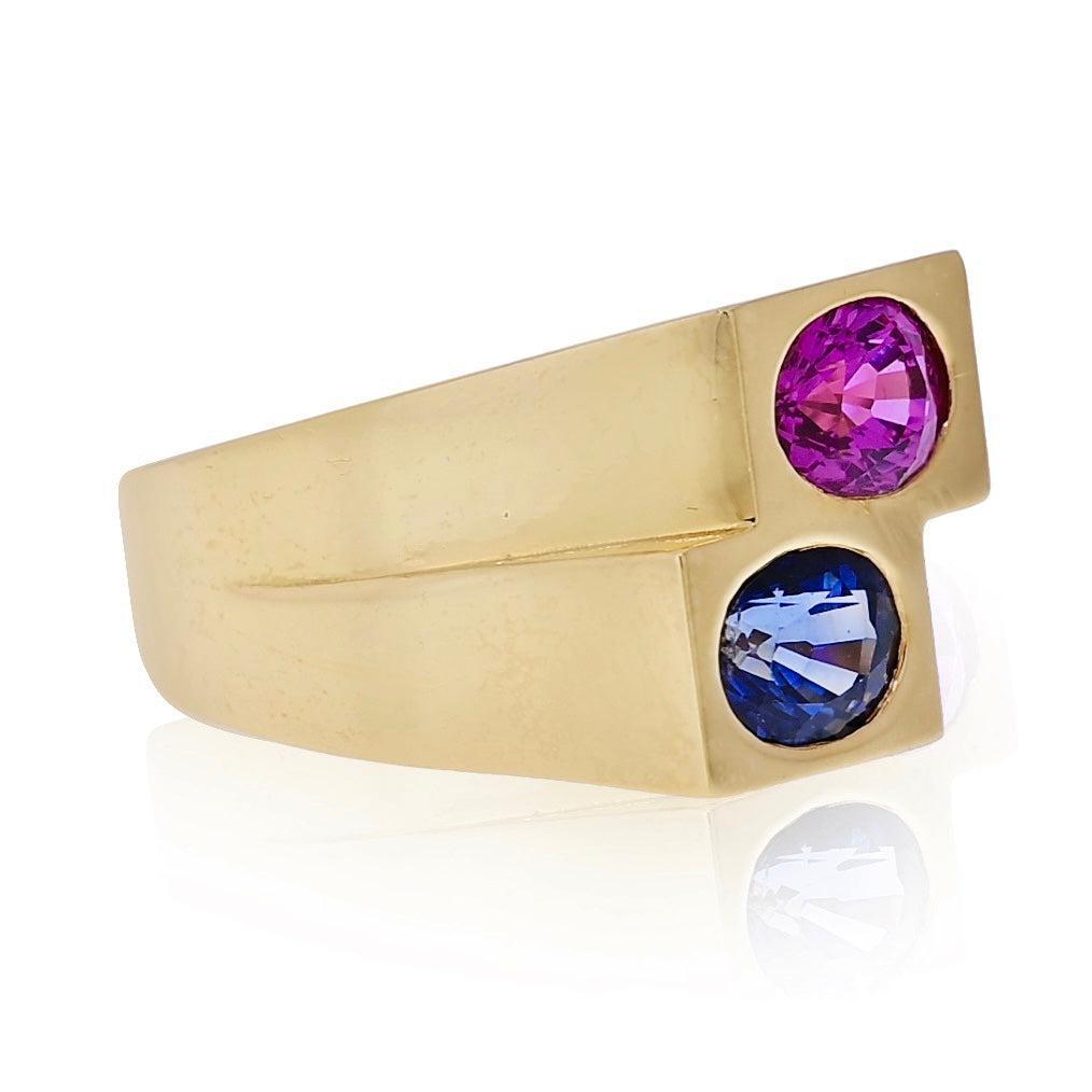 GIA certified Blue and Pink Sapphire Mens Ring in 18k solid gold - ASSAY