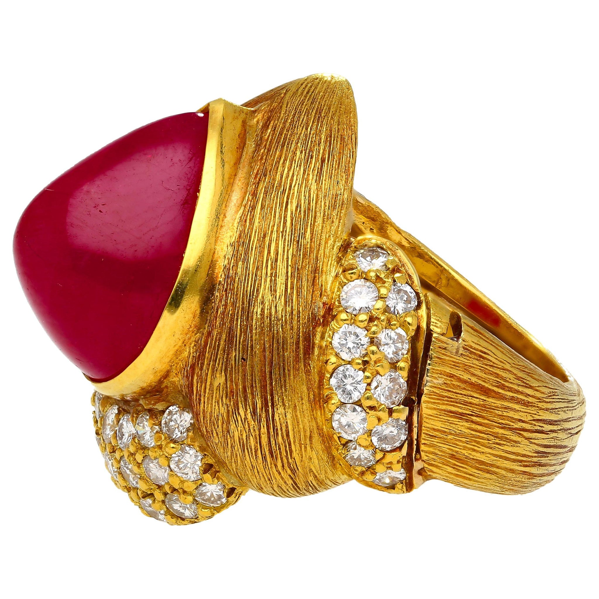 GRS Cert. 13.86 Carat No Heat Ruby Eiseman Signed Vintage Ring