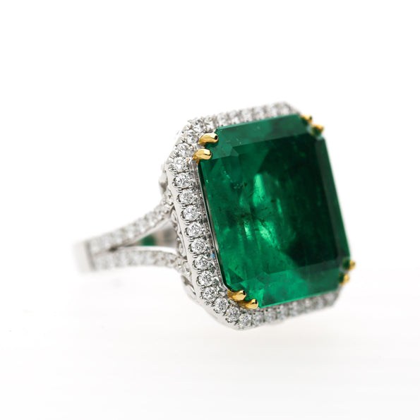 GRS Cert. 17.73 Carat Minor Oil Colombian Emerald Ring