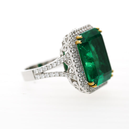 GRS Cert. 17.73 Carat Minor Oil Colombian Emerald Ring