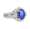 GRS Cert. 2.5 Carat Oval No Heat Blue Sapphire & Diamond Split Shank Ring