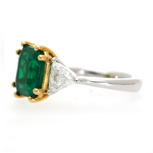 GRS Cert. 4.37 Carat Vivid Green Muzo Colombian Emerald Diamond 3 Stone Ring