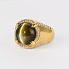 GRS Certified 13.89 Carat Chrysoberyl Cats Eye Mens 18K Yellow Gold Ring