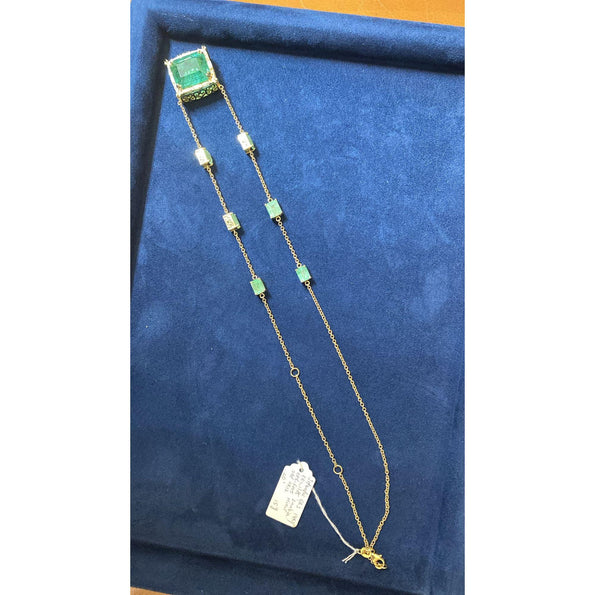 GRS Certified 17.85 Carat Emerald & Diamond Filigree 14K Yellow Gold Necklace