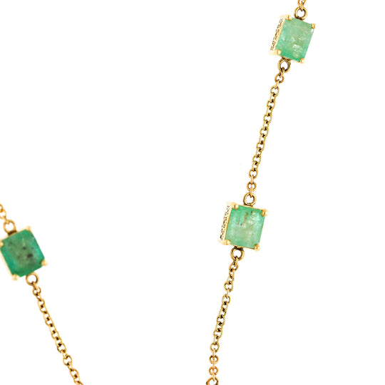 GRS Certified 17.85 Carat Emerald & Diamond Filigree 14K Yellow Gold Necklace