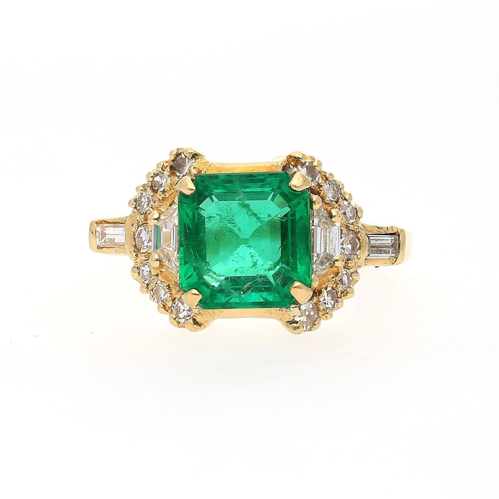 GRS Certified, 2.09 Carat Natural Colombian Emerald Set in 18k Solid Gold Ring - ASSAY