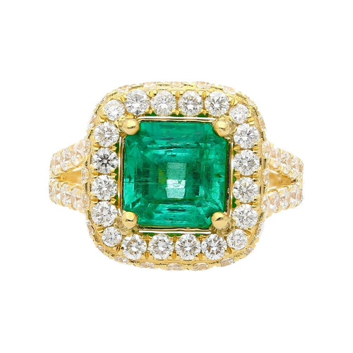 GRS Certified 2.66 Carat Minor Oil Colombian Emerald and Diamond Pave Ring