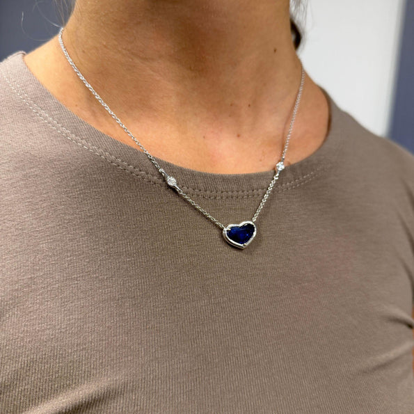 GRS Certified 4.13 Carat Heart Sapphire Diamond 18K White Gold Pendant Necklace