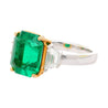 GRS Certified 4.90 Carat Insignificant Oil Colombian Emerald & Trapezoid Cut Diamond 3-Stone Ring-Rings-ASSAY