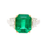 GRS Certified 4.90 Carat Insignificant Oil Colombian Emerald & Trapezoid Cut Diamond 3-Stone Ring-Rings-ASSAY