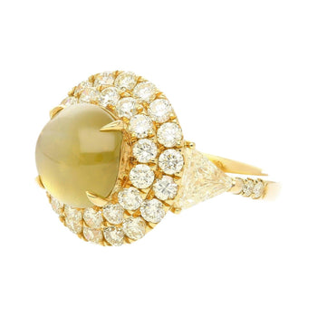 Anello Ring con occhio di gatto di crisoberillo non trattato da 5 carati e diamanti a doppio alone, certificato GRS – Assay Jewelers