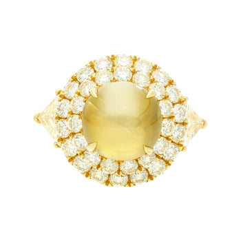 Anello Ring con occhio di gatto di crisoberillo non trattato da 5 carati e diamanti a doppio alone, certificato GRS – Assay Jewelers