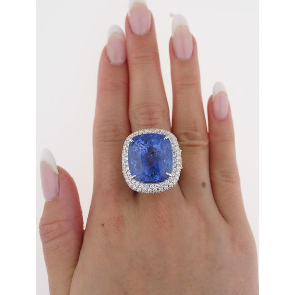 Bague en saphir bleu du Sri Lanka de 50,11 carats taille Coussin, sans chauffage, certifiée GRS
