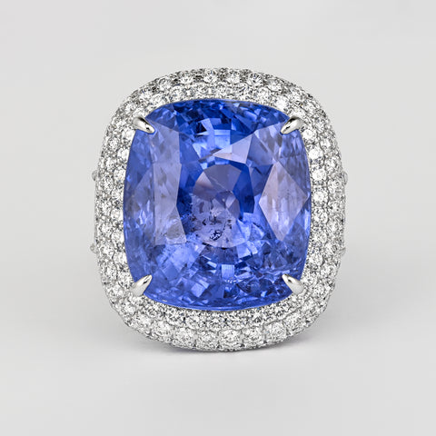 GRS Certified 50.11 Carat Cushion No Heat Sri Lanka Blue Sapphire Ring