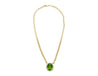 GRS Certified 51 carat Green Oval Cut Peridot with Diamond Halo in 18K Gold Cuban Chain Setting Pendant Necklace