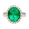 GRS Certified 5.03 Carat Oval Cut Minor Oil Colombian Emerald Ring with Diamond Halo in 18K White Gold