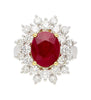 GRS Certified 5.09 Carat Oval Burma Ruby & Diamond Halo Cluster Ring