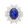 GRS Certified 5.79 Carat Oval Royal Blue Sapphire and Diamond Halo Ring