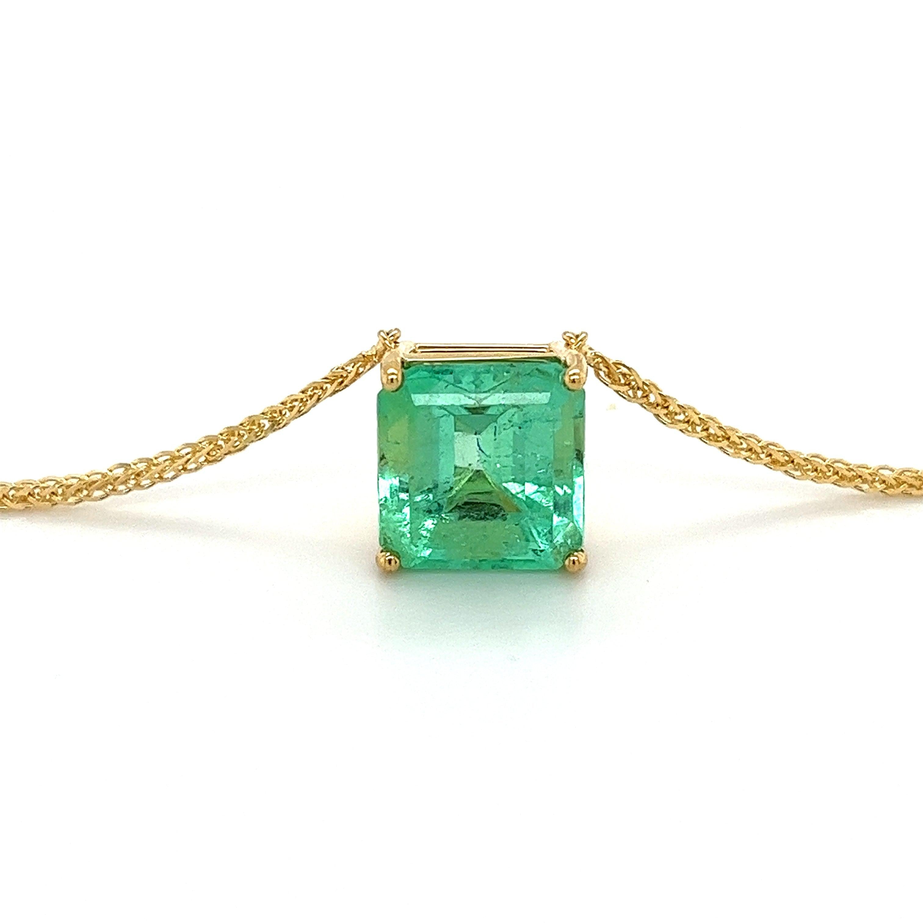 GRS Certified 5.83 Carat Colombian Emerald in 18K Floating Solitaire Necklace-Necklaces-ASSAY