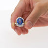 GRS Certified 7.25 Carat No Heat Oval Cut Blue Sapphire Ring With Pink Diamond Sides