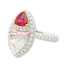 GRS Certified Trilliant Cut Burma Ruby and Diamond Long Oval Shaped Toi Et Moi Ring in 18K White Gold-Rings-ASSAY