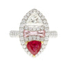 GRS Certified Trilliant Cut Burma Ruby and Diamond Long Oval Shaped Toi Et Moi Ring in 18K White Gold-Rings-ASSAY