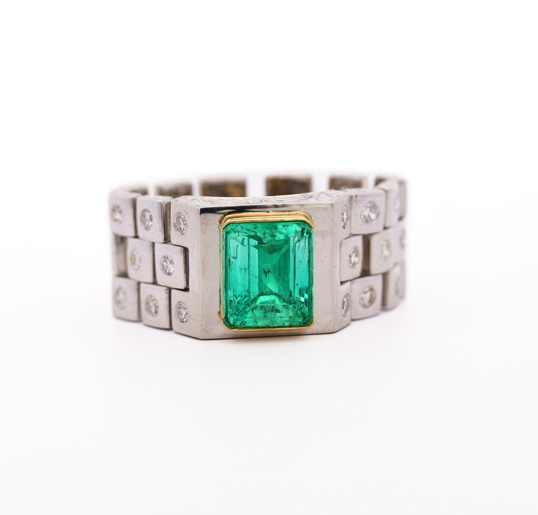 GRS certified 3.43 carat Colombian Emerald Mens Link Ring-Rings-ASSAY