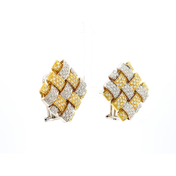 Garavelli 3.5 Ct Diamond Woven Square 18K Two-Tone Gold Clip-On Earrings