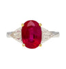 Gubelin Certified 4.47 Oval Cut Ruby with Trillion Cut Diamond Sides in 18K White Gold Ring