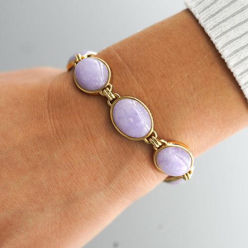 Gump's San Francisco Lavender Jade Link Bracelet and Earring Set